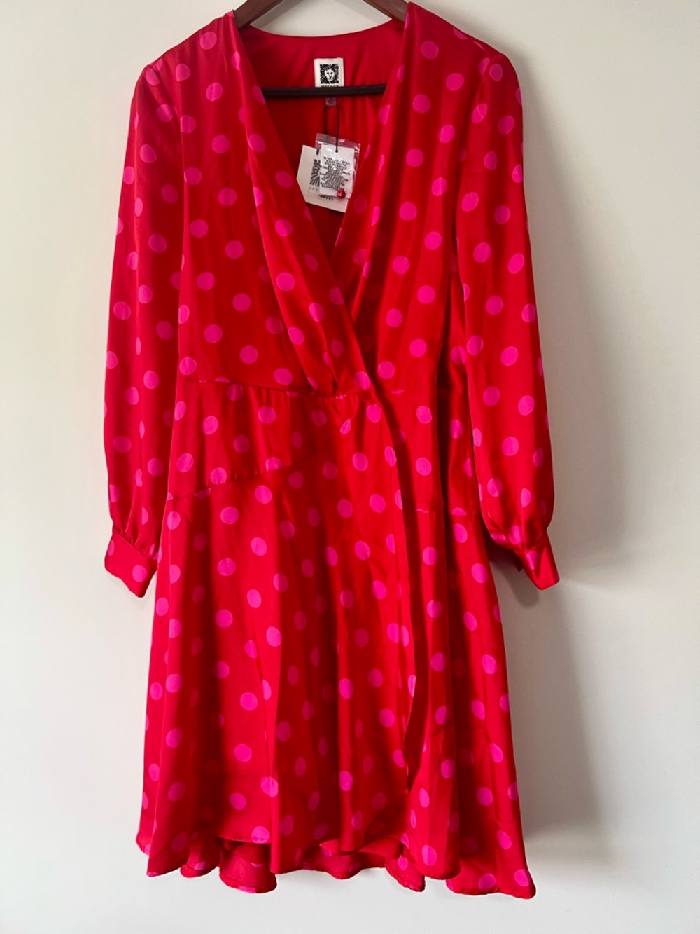 Anne Klein Red Polka-Dot Half-Wrap A-Line Dress